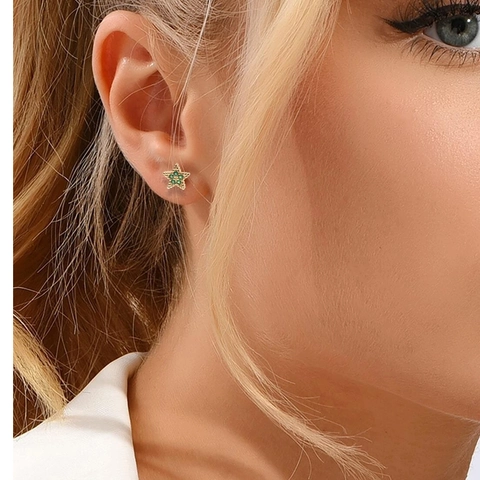 Boucles d'Oreilles Clous en Alliage Doré Minimaliste Pentagramme Zirconia Étoile Boucles d'Oreilles Femme Bijoux