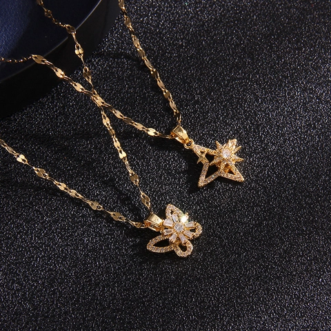 Rotating Windmill Pendant Necklace For Women Titanium Steel Light Luxury Rotating Zirconia Heart Butterfly Star Necklace Jewelry
