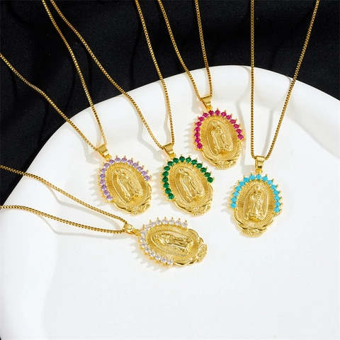 Collar con Colgante Religioso de Nuestra Señora De Guadalupe Virgen María para Mujer Cobre Acero Inoxidable Diamantes de Imitación Joyería Regalo