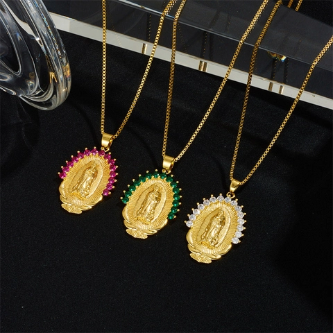 Collar con Colgante Religioso de Nuestra Señora De Guadalupe Virgen María para Mujer Cobre Acero Inoxidable Diamantes de Imitación Joyería Regalo