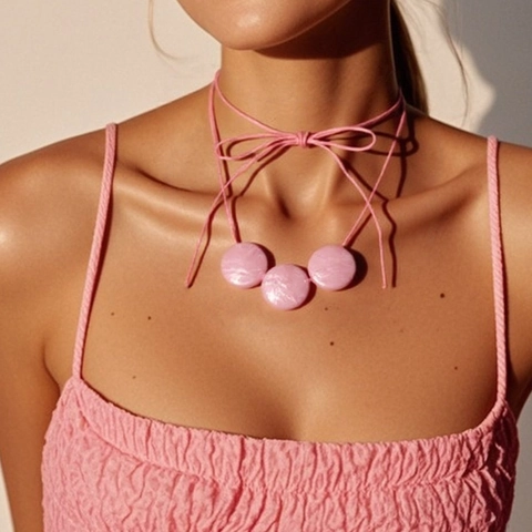 Minimalist Geometric Resin Round Disc Pendant Necklace For Women Candy Color Suede Rope Lace Up Choker Vintage Jewelry