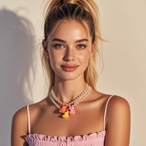 Mode Bonbonfarben Acryl Bär Anhänger Halskette Für Damen Weiß Künstliche Perle Perlen Schlüsselbein Kette Schmuck Geschenk