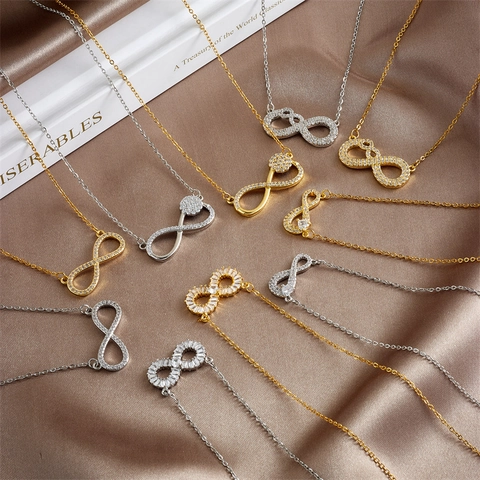 Infinity Symbol Pendant Necklace For Women Copper Titanium Steel Zirconia Inlaid Gold Silver Plated Fashion Jewelry Gift
