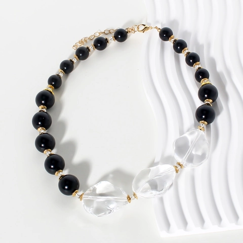 Collana con Perline di Strass Trasparenti Chunky da Donna Catena per Clavicola con Perle Artificiali Nere Gioielli Statement