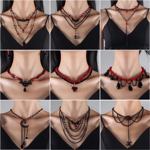 Gothic Iron Alloy Multi-layer Halloween Bat Spider Pendant Necklace Vintage Black Dark Style Women Halloween Party Jewelry