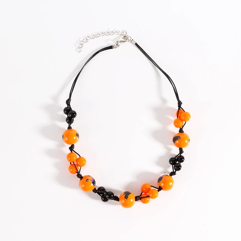 Halloween Kralen Ketting Voor Dames Hout Plastic Kralen Vleermuis Schedel Pompoen Patroon Gepersonaliseerd Verstelbaar Feest Sieraden