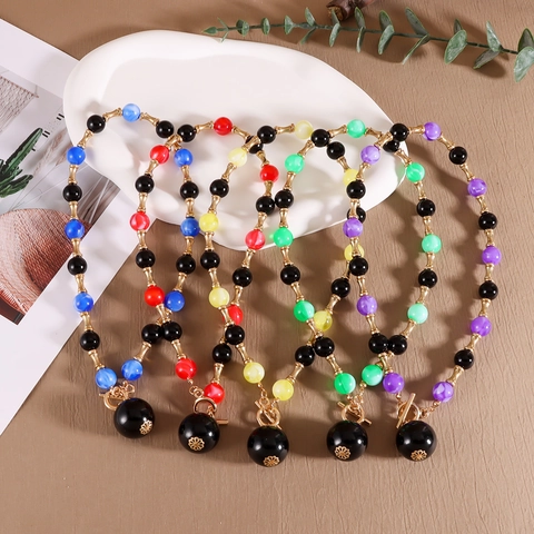 Mode Kralenketting Voor Dames Legering Kunstparel Choker Retro Geometrische Hanger Ketting Plastic Kralenketting Elegant Accessoire