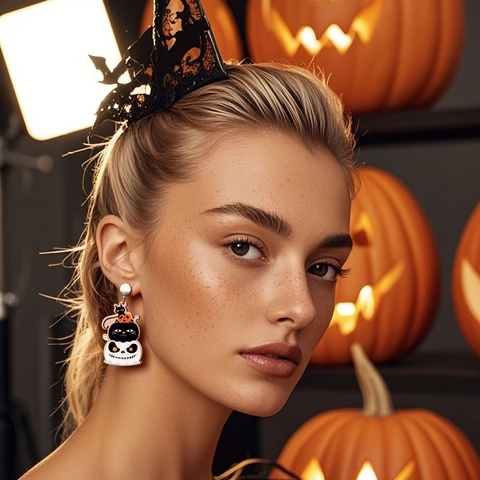 Halloween Acryl Ohrhänger Geist Kürbis Totenkopf Fledermaus Muster Feiertag Party Schmuck Geschenk Für Damen Mädchen