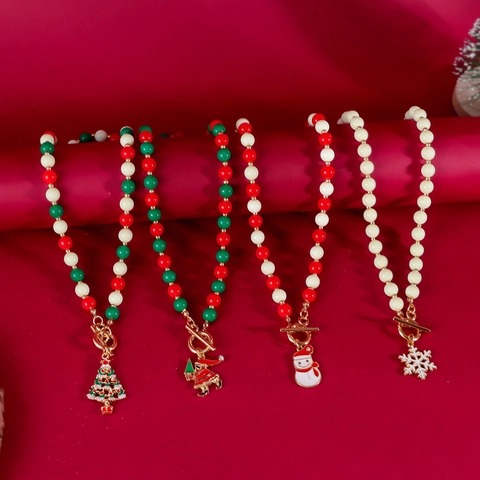 Weihnachten Künstliche Perle Halskette Für Damen Legierung Weihnachtsmann Weihnachtsbaum Schneemann Schneeflocke Anhänger Festlicher Schmuck