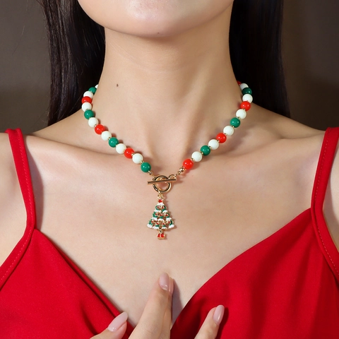 Weihnachten Künstliche Perle Halskette Für Damen Legierung Weihnachtsmann Weihnachtsbaum Schneemann Schneeflocke Anhänger Festlicher Schmuck