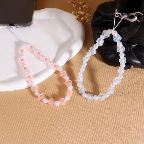 Ciondolo per Cellulare a Forma di Fiore con Perline Texture Perla Artificialta Cordino per Donna Custodia per Telefono Accessori Decorativi