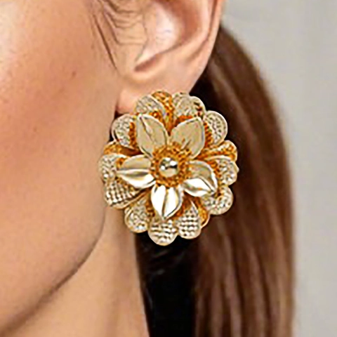 Übertriebene Goldene Blumen Ohrstecker Für Damen Vintage Hohle Metall Florale Ohrhänger Mit Künstlicher Perle Edelstahl Stift Schmuck