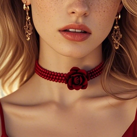 Exquise Meerlaagse Imitatieparel Choker Halsketting Met Stoffen Roos Hanger Retro Elegante Sieraden Voor Vrouwen Meisjes