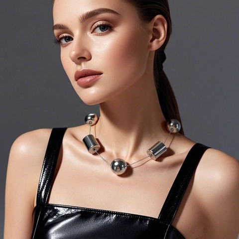 Collana Choker con Perle di Plastica Geometriche Grandi Minimalista Catena a Clavicola Placcata Oro Argento Gioielli da Donna Regalo Festa