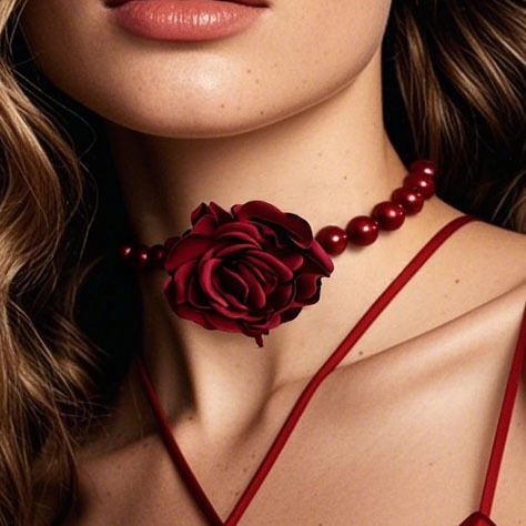Franse Retro Grote Stof Roos Bloem Kunstparel Halsketting Voor Vrouwen Elegante Choker Ketting Voor Bruiloft Feest Dating Accessoire