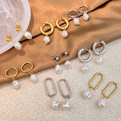 Orecchini a Goccia in Acciaio Inossidabile con Perla Artificiale Barocca Vintage per Donna Orecchini a Cerchio e a Bottone Placcati in Oro e Argento