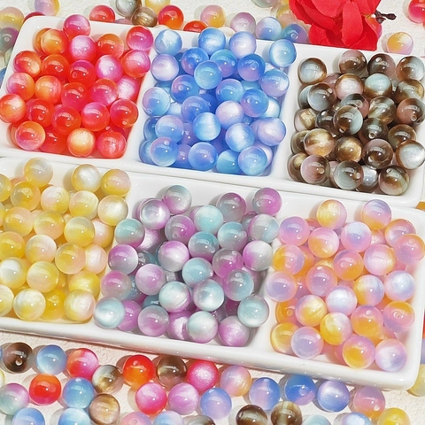 Three-Color Resin Faux Cat Eye Round Beads With Holes Lacquered DIY Jewelry Making Material For Bracelet Necklace Handmade Accessories
