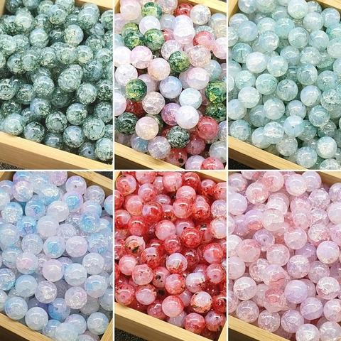 10mm Opal Glasperlen Gold Besprenkelt Eis Crackle Runde Lose Perlen DIY Material Für Schmuckherstellung Armband Halskette Zubehör