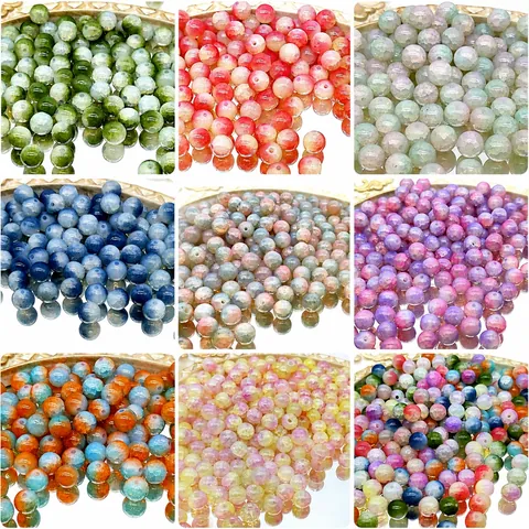 Crackle Glass Beads For Jewelry Making Gradient Round Loose Beads For DIY Bracelet Necklace Handicrafts Accessories