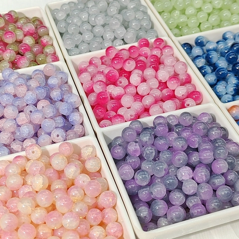 Crackle Glass Beads For Jewelry Making Gradient Round Loose Beads For DIY Bracelet Necklace Handicrafts Accessories