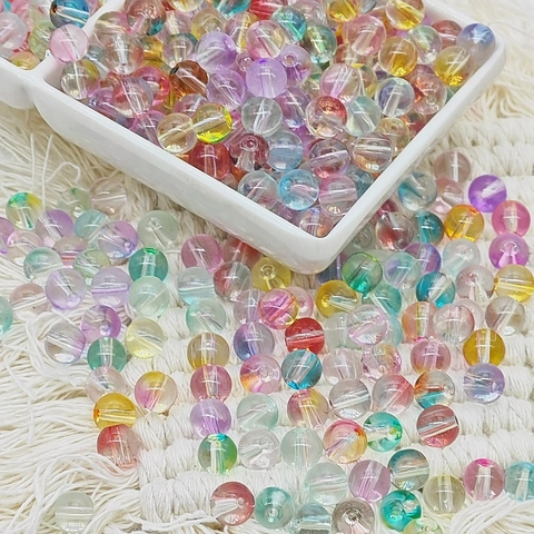 Bunte Gelee Farbverlauf Glasperlen Runde Zwischenperlen Für DIY Schmuckherstellung Armband Halskette Handgemachte Bastelzubehör
