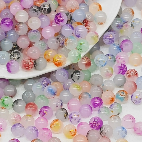 Round Lampwork Glass Beads With Ink Wash Pattern And Gold Foil Effect DIY Loose Beads For Jewelry Making Handicrafts Accessory