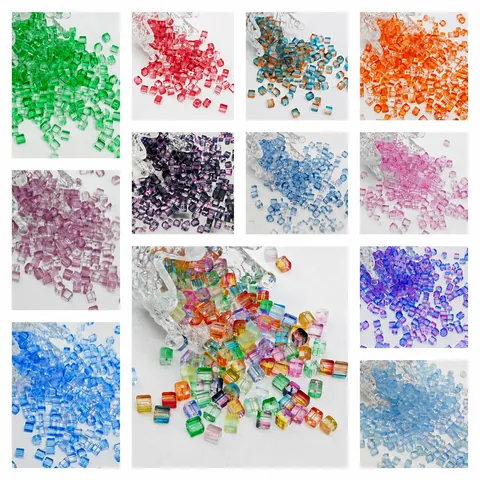 7mm Cube Glass Beads For Jewelry Making DIY Bracelet Necklace Colorful Sugar Cube Gradient Glass Spacer Loose Beads