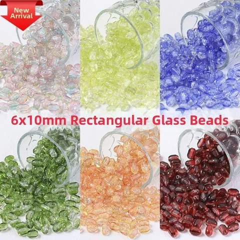 Rectangular Glass Beads Ice Crack Lampwork Loose Beads For DIY Bracelet Necklace Jewelry Making Handicrafts Accessories