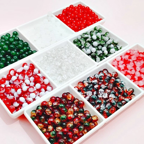 Perline di Vetro Crepate Color Natale Perline Sciolte Rotonde per Bracciale Collana Fai da Te Creazione Gioielli Artigianali