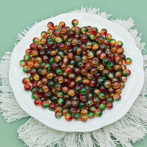 Christmas Lampwork Glass Beads Red Green Gold Multi-color Crackle Round Beads For DIY Jewelry Making Handmade Bracelet Supplies