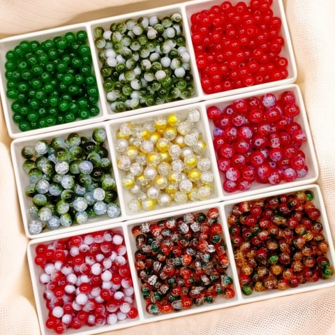 Perline di Vetro Crepate Color Natale Perline Sciolte Rotonde per Bracciale Collana Fai da Te Creazione Gioielli Artigianali