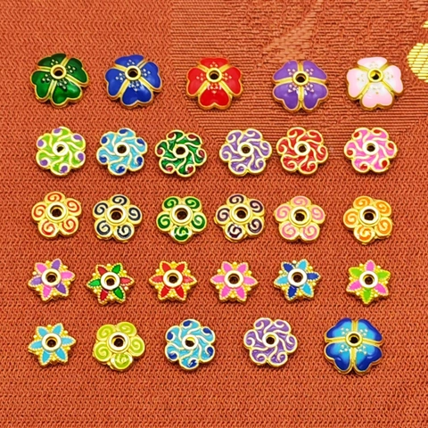 Cuentas Espaciadoras de Aleación Vintage Forma de Flor Con Esmalte Decorativo para Fabricación de Joyas Accesorios DIY