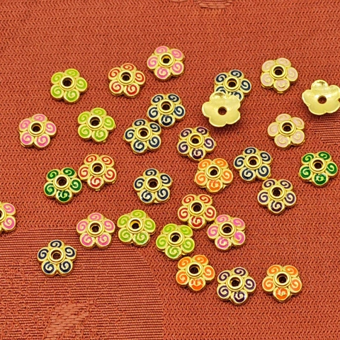 Cuentas Espaciadoras de Aleación Vintage Forma de Flor Con Esmalte Decorativo para Fabricación de Joyas Accesorios DIY