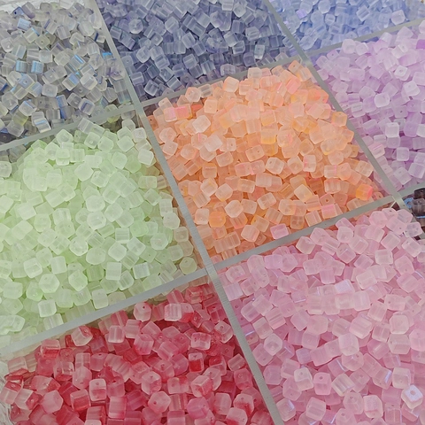 Frosted Cube Man-made Crystal Beads Multicolor Gradient Sugar Cube Glass Beads For DIY Handmade Jewelry Making Crafts
