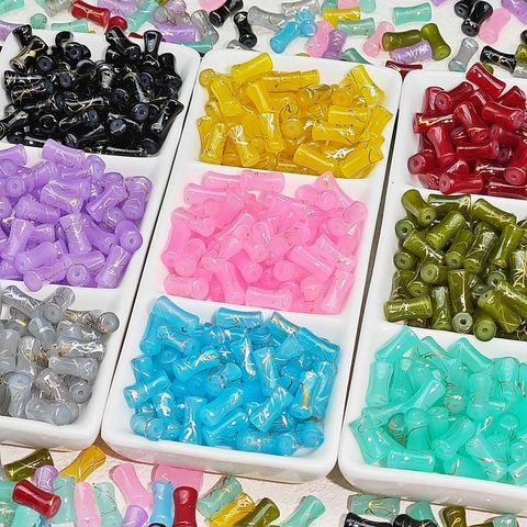 Antique Style Bamboo Glass Beads For DIY Jewelry Making Brushed Lampwork Beads Gold Wire Thread For Hairpins Bracelets Handcraft
