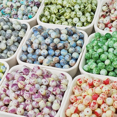 Multicolor Painted Glazed Glass Beads Ink Wash Style Bamboo Joint Lacquered Loose Beads For DIY Bracelet Necklace Making Jewelry Findings