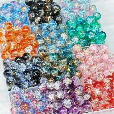 Zweifarbige Gebürstete Crackle Glasperlen Goldseide Eis Split Glasierte Perlen Runde Lose Perlen Für DIY Schmuckherstellung Handwerk