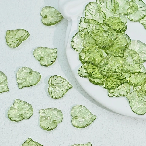 Cuentas de Hoja de Acrílico para Creación de Joyas DIY Colgantes de Hoja Verde Con Agujero para Collar Pulsera Manualidades Decoración