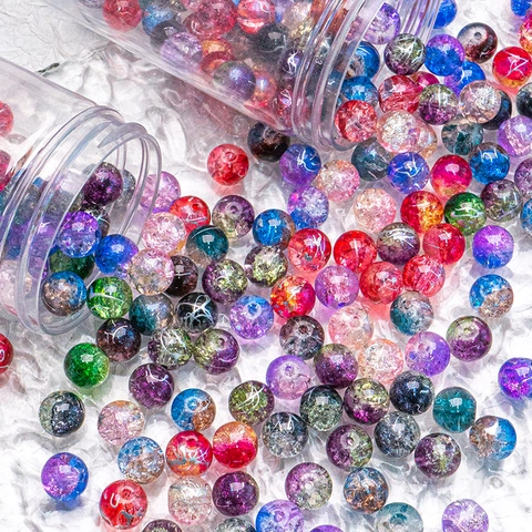 10mm Silver Wire Crackle Glass Beads Round Colorful Ice Shattered Glass Beads For DIY Bracelet Necklace Jewelry Making Handmade Crafts