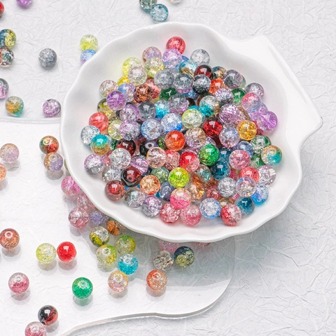 Crackle Glass Lampwork Beads For DIY Jewelry Making Two Tone Round Loose Beads For Bracelet Necklace Handmade Craft Components