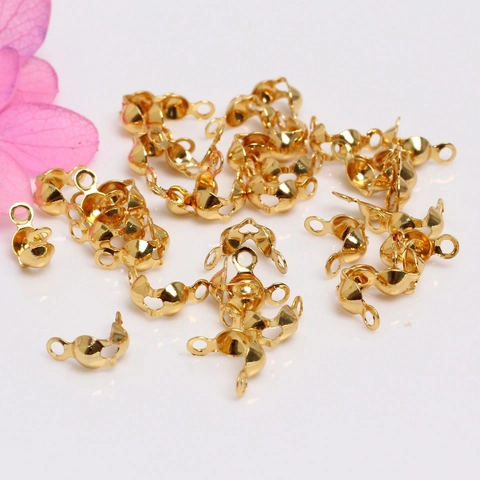 Electroplated Copper Double Ear Clamshell Bead Tips Crimp Covers For DIY Jewelry Making Necklace Bracelet Connector Accessories