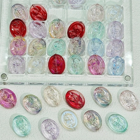 Vintage Ovale Glas Rose Blume Relief Perlen Lampwork Floral DIY Schmuckherstellung Zubehör Für Halskette Armband Handwerk