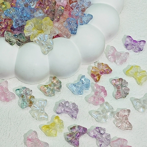 14x10mm Lampwork Glass Bow Beads Lacquered Butterfly Shape Transparent DIY Jewelry Making Materials Loose Beads Accessories