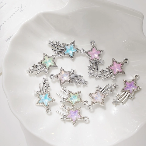 Alloy Star Meteor Pendants For DIY Jewelry Making Rhinestone Inlaid Colorful Charms For Necklace Bracelet Craft Accessories