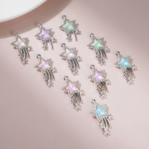 Alloy Star Meteor Pendants For DIY Jewelry Making Rhinestone Inlaid Colorful Charms For Necklace Bracelet Craft Accessories