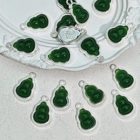Vintage Chinese Style Calabash Gourd Pendants Alloy Imitation Jade Charms For DIY Necklace Bracelet Jewelry Making Accessories