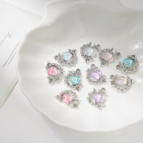 Colgante de Corazón Flecha de Cupido de Aleación de Ensueño Charm Strass Accesorios de Joyería DIY para Pendientes Pulsera