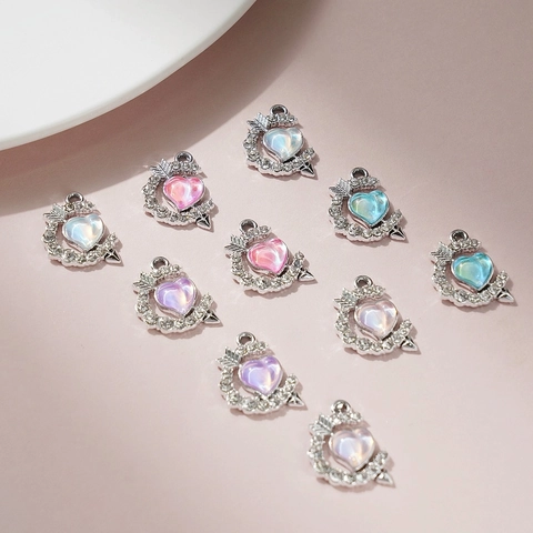 Colgante de Corazón Flecha de Cupido de Aleación de Ensueño Charm Strass Accesorios de Joyería DIY para Pendientes Pulsera
