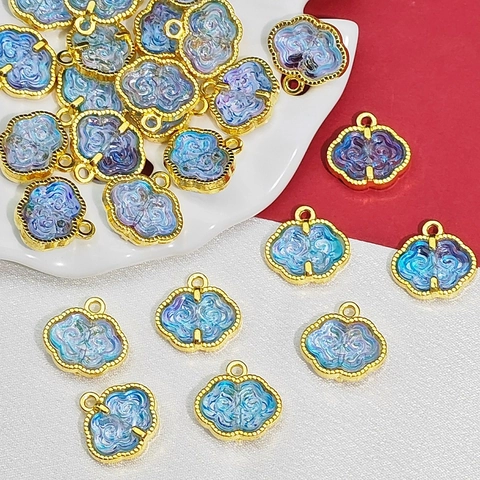 Alloy Chinese Style Ruyi Lock Cloud Pendant Charms Gold Plated Inlay For DIY Jewelry Making Crafts Necklace Bracelet