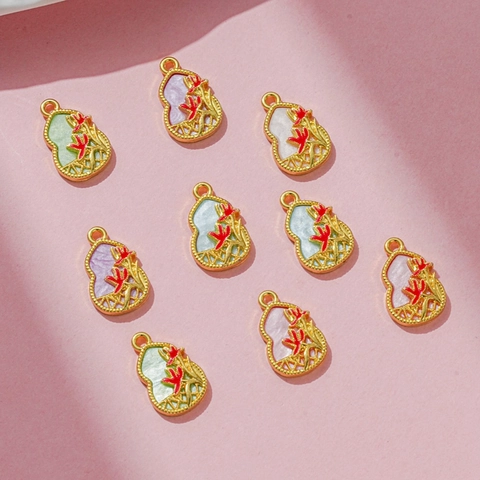 Ciondolo in Lega Smaltata in Stile Cinese Vintage Con Motivo a Fiori di Zucca Solo per la Creazione di Collane e Braccialetti Fai-da-te Accessorio per Gioielli Tradizionale Placcato in Oro